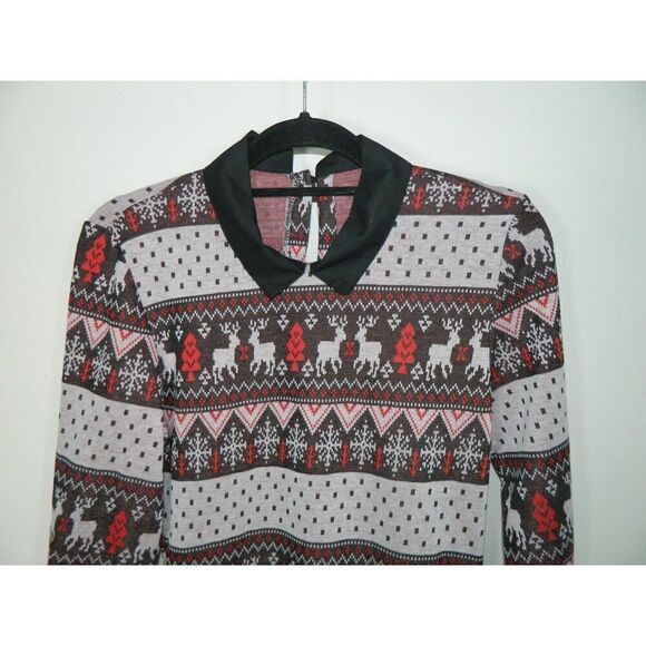 Unique Vintage Shirt Size Medium Gray White Red Winter‎ Fair Isle Collared - Picture 3 of 5